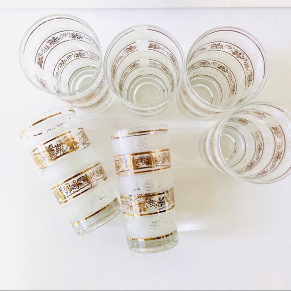 SOLD Vintage Set 6 Frosted Gold Leaf Todd Mid Century Tumblers - MCM Glassware - Picture 3 of 6
